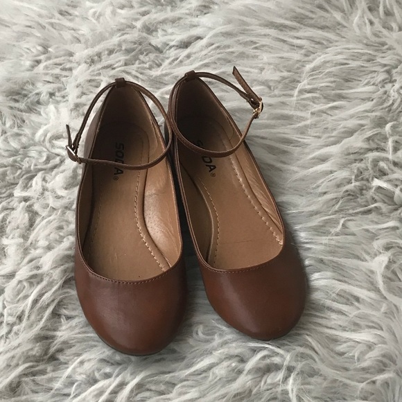 brown flats with ankle strap